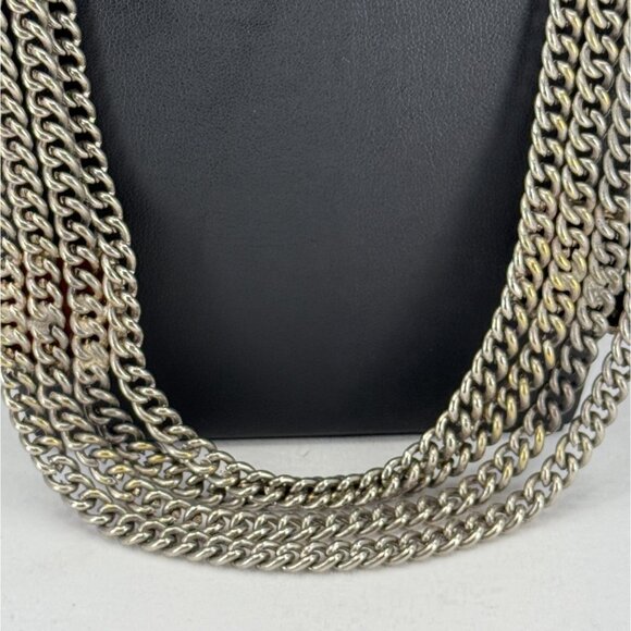 Vtg Multi Strand Pewter Chain Necklace Black Onyx Amber Color Stone Accents - Picture 13 of 16